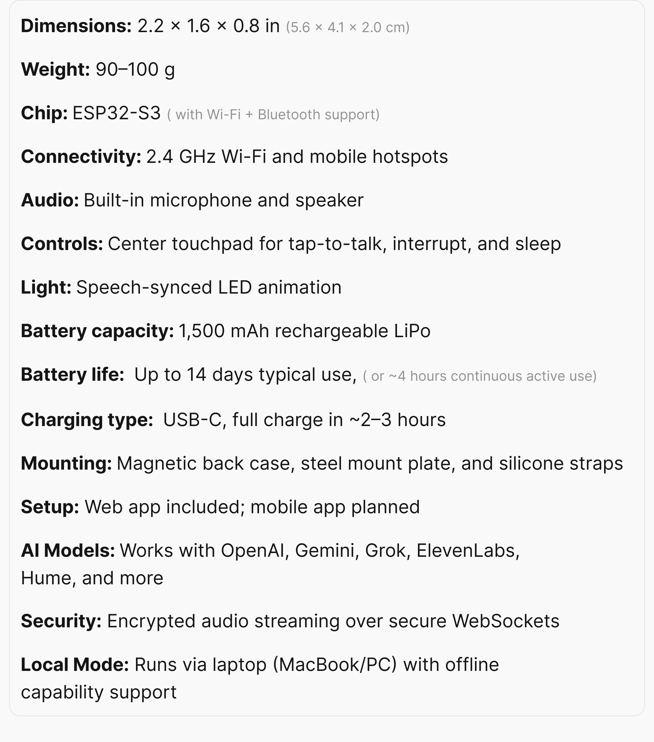 Specifications
