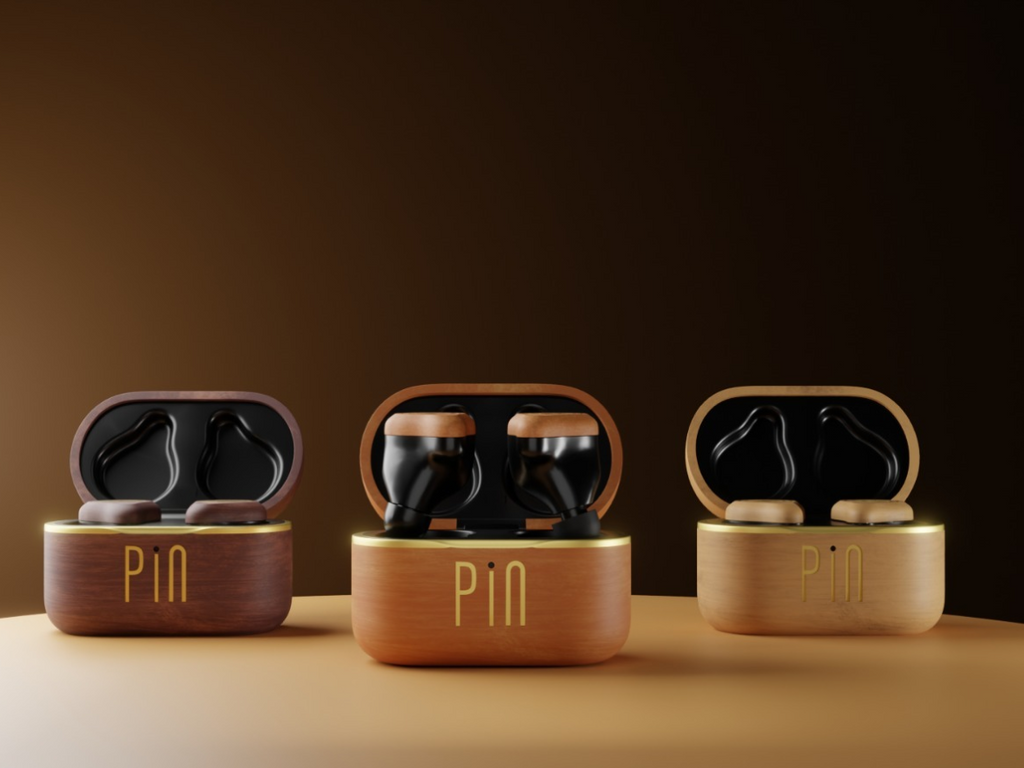 The Pin Earbuds: Crafted from Wood. Powered by AI.