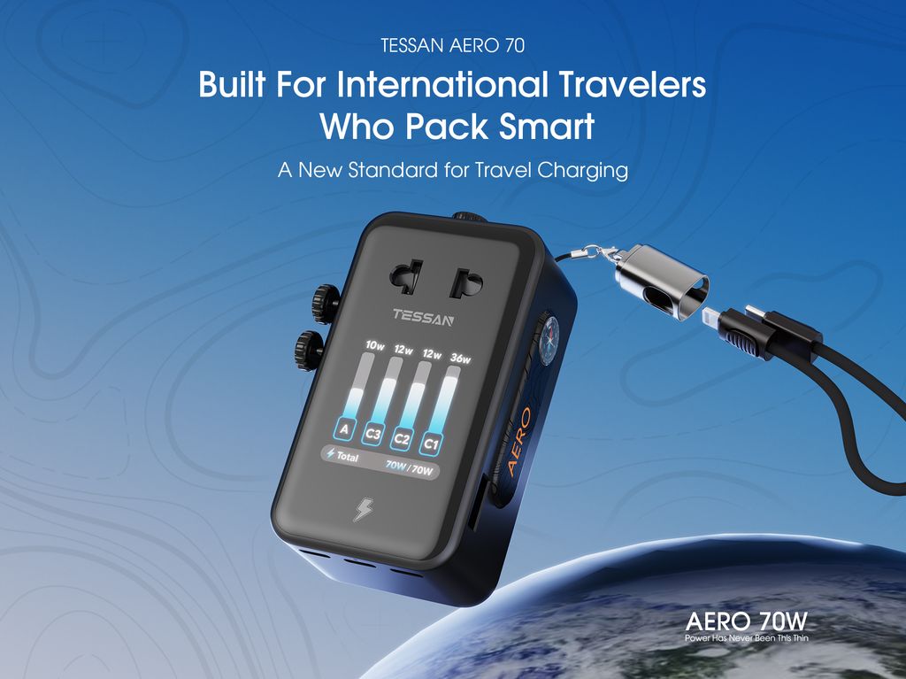 TESSAN AERO 70 Smart Travel Adapter for Global Travel