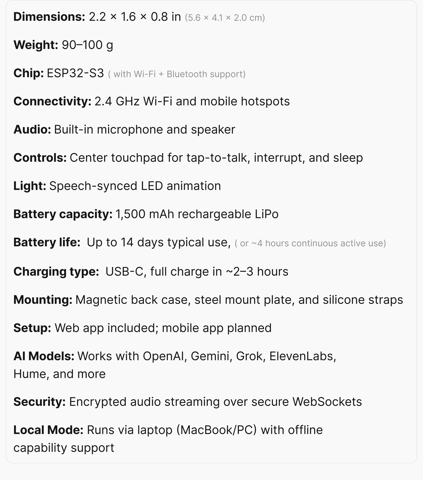 Specifications