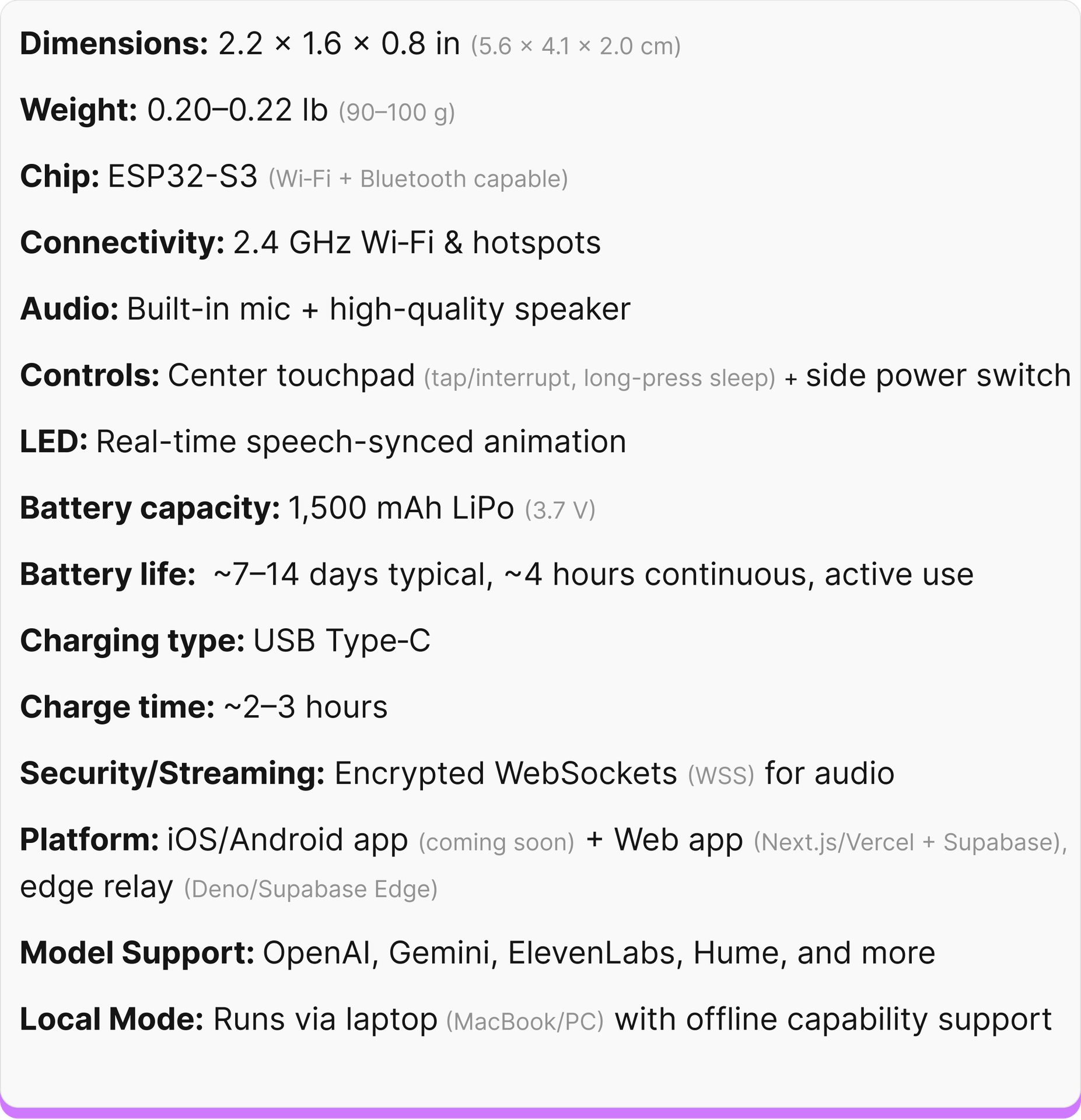 Specifications